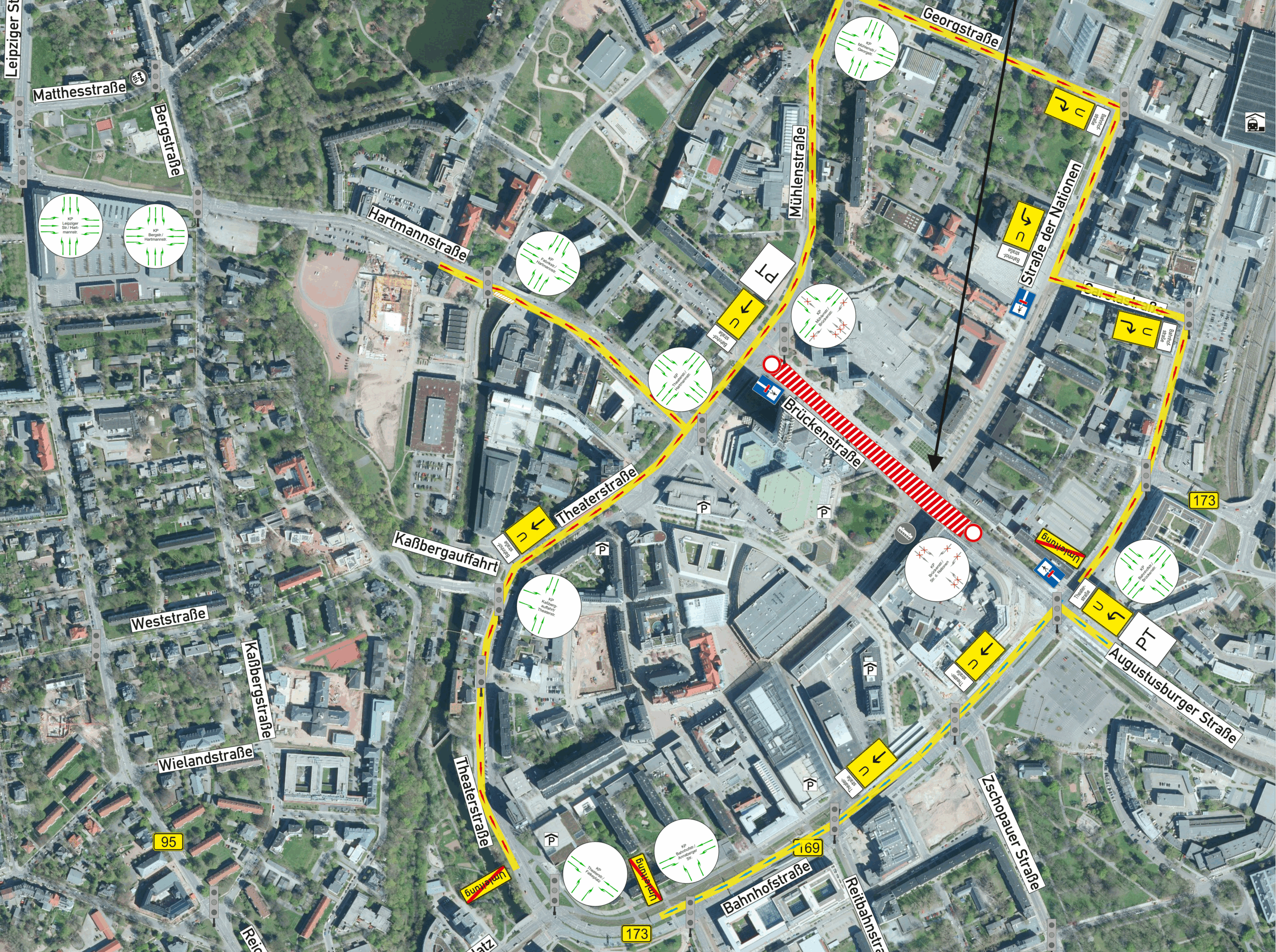 Verkehrsführung während der Bauzeit und Verkehrstechnik für Chemnitzer Modell Stufe 4 Chemnitz - Limbach-Oberfrohna